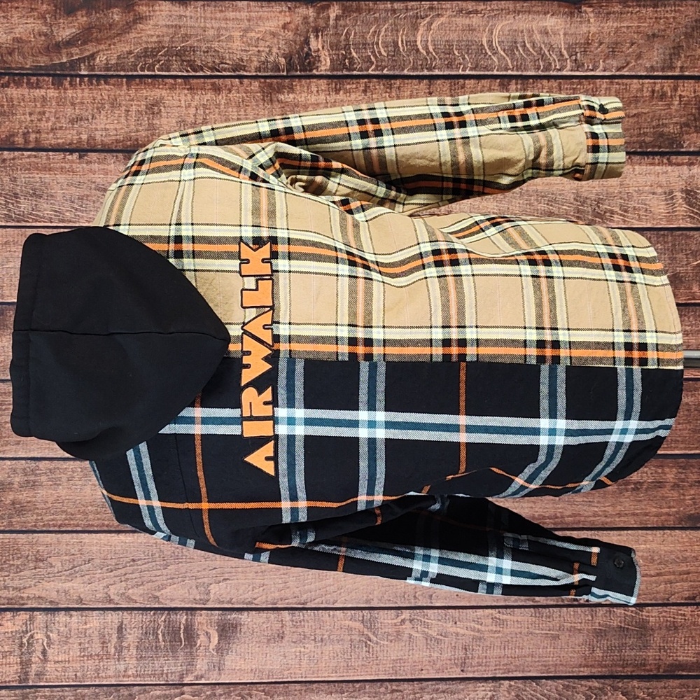Forever 21 AIRWALK Mens Half and Half Plaid Hooded Shacket
